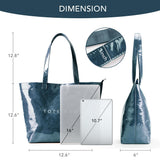 KALIDI PVC Zipper Tote Bag, Kraft Paper Beach Bag Large Hobo Carry All Travel Shopping Handbag Plastic Shoulder Bag (Dark Blue)