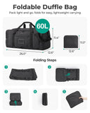 BAGSAMRT 60L Foldable Duffle Bag for Travel, Large Travel Duffel Bag for Men, 4 in 1 Travel Backpack, Carry on Weekender Bag, Black