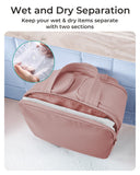 BAGSMART Travel Toiletry Bag, Lightweight Large Wide-open Travel Bag for Women, Puffy Cosmetic Makeup Bag Organizer with Handle for Accessories,Essentials, Toiletries, Dark Pink