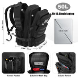 kookoomia 50L Military Tactical Backpack Large Day Backpack for Men Molle Army 3 Days Assault Pack Bug Out Bag Water Resistant and Heavy Duty Hiking Treeking Rucksack - Black