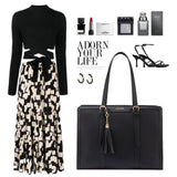 LOVEVOOK Laptop Bag for Women 15.6 inch Lightweight PU Laptop Tote Bag, Large Capacity Computer bag with Clutch Purse for Business, Work, Office, Travel, School,Casual(Black & Leather)