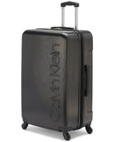 Calvin Klein Women's Hard Side Upright Luggage Spinner Light Weight Suitcase, Black, Large