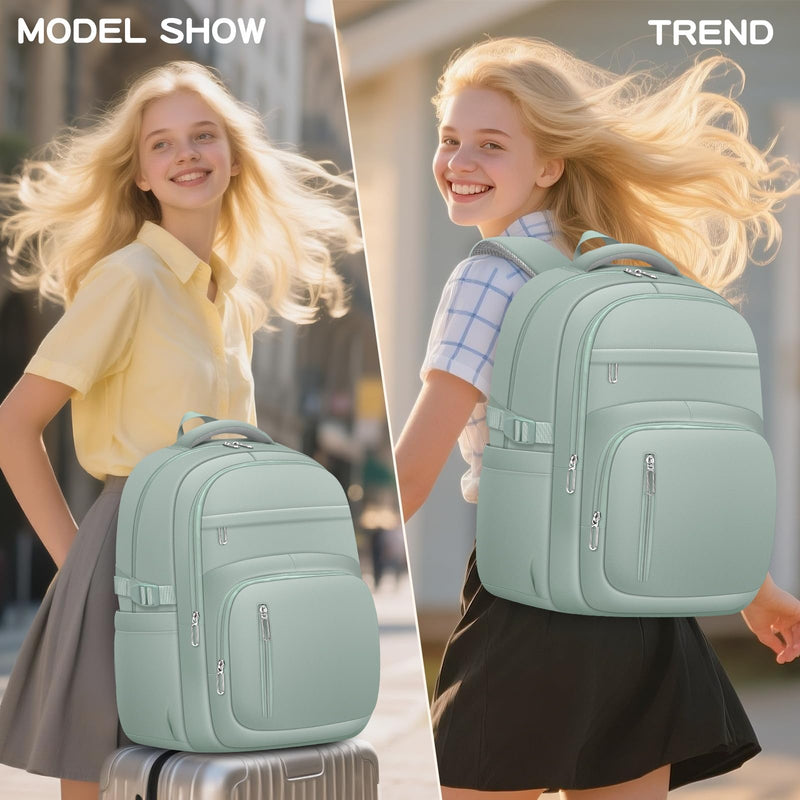 KBTYE School Backpack for Girls Cute Kids Travel Backpack with Lunch Box Teen School Bag College Bookbag for Women(Green)