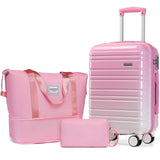 LARVENDER Luggage Sets 3 Piece, 20 Inch Carry on Luggage 22x14x9 Airline Approved Hardside PC+ABS Suitcase Set with Spinner Wheels TSA Lock, Lightweight Luggage Set for Women, Peach Sparkling