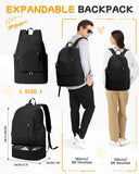 BJLFS Small Black Gym Backpack for Women Men, Waterproof Gym Track Bag with Expandable Shoe Compartment, Lightweight Mini Casual Daypack Sports Back Pack for Travel Hiking Dance Yoga Fitness Track