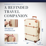 Bric's Bellagio 3.0 Spinner Trunk- Luxury Hardshell Check In Luggage with Large Wheels, Telescopic Handle, Leather Detailing - Expandable Rolling Suitcase - 30", Cream