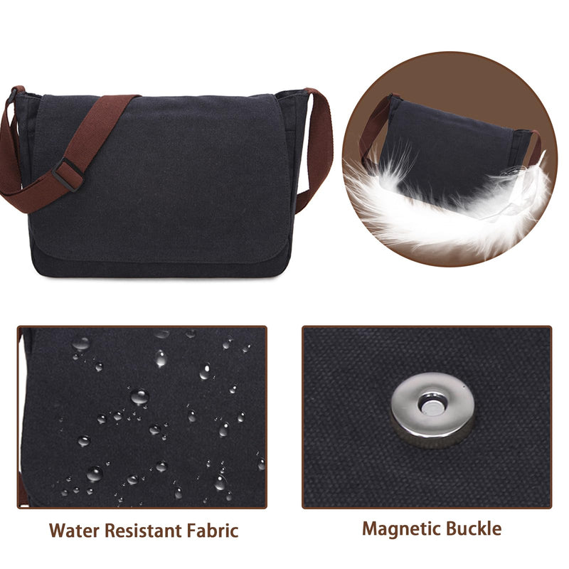 Lizbin Messenger Bag, Canvas Messenger Bag, Shoulder Bag Crossbody Bag, Vintage Messenger Bags for Men Women, Crossbody Shoulder Bag Casual Work Bag for Work Business Office Travel (Black)