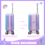 Inprof 3-Piece Luggage Set: 16'' Hardside Spinner Wheels Kids Carry On Suitcase, Duffle Bag, Neck Pillow & Free Luggage Tag - Pink, Mermaid Pattern