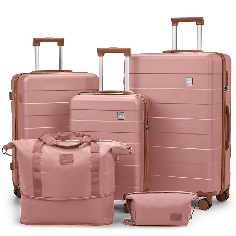imiomo Hard Shell Luggage Sets 5 Piece for Women, Lightweight Hardside Rolling Suitcase Set with Spinner Wheels and TSA Lock, RoseGold