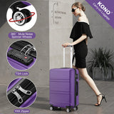 Kono 24 Inch Luggage Suitcase with Spinner Wheels TSA Lock Lightweight PC+ABS Hardside Medium Checked Luggage Durable Rolling Suitcase Purple