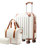 YOETEY Carry On Luggage 22x14x9 Airline Approved, Hardside Suitcase with Wheels, TSA Approved, Tote Bag, White Brown