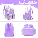 Meetbelify Backpack for Girls Backpacks with Lunch Box Pencil Case for Elementary Student Kids School Travel Bag for Girls Ages 6-8 Years Old Purple