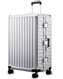 LUGGEX Checked Suitcase with Spinner Wheels, 8010S Aluminum Frame Zipperless Polycarbonate Hard Shell Suitcase (ZX-Core, Silver, 28 Inch)