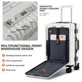 feilario Aluminium Frame PC Hard Shell Spinner Wheels Luggage,20.8"X15"X8.7 Airline Approved Built-In TSA lock Carry on Suitcase, with Cup Holder, USB Port, Phone Holder