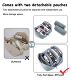 BOYATU Travel Makeup Bags Cosmetic Organizer Bag: 3 Pcs Set Large Capacity Floral Make up Bag with Compartments - Waterproof Leather Toiletry Bags with Handle for Women (01-Light Blue)