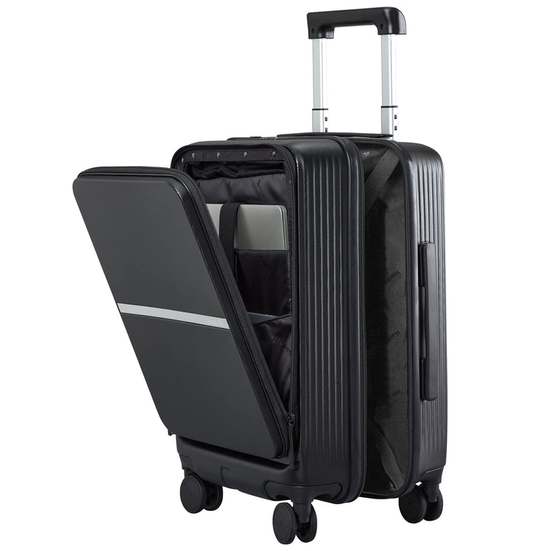 Hanke 20 Inch Carry On Luggage Airline Approved Hard Shell Suitcases with Wheels & Front Pocket Travel Luggage Lightweight Carry On Suitcase for Travel Rolling Luggage(Black)