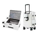 HotWay 19 Inch Expandable Carry On Luggage with Cup Holder, Hardside TSA Approved Luggage with Spinner Wheels, Top Opening Suitcase For Travel, White
