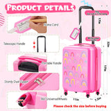 Redbaker 17 Inch 6 Pcs Kids Luggage Set Kids Rolling Luggage Double Pattern Suitcase for Boys Girls (Dusty Pink, Rainbow Style)