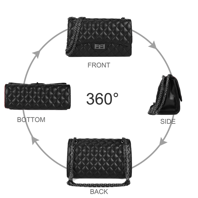 Gladdon Quilted Crossbody Purse for Women Trendy Ladies Shoulder Bag with Chain Designer Purses Black