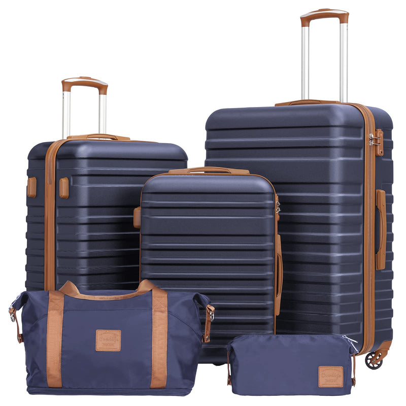 Coolife Suitcase Set 3 Piece Luggage Set Carry On Hardside Luggage with TSA Lock Spinner Wheels (Navy, 5 piece set)