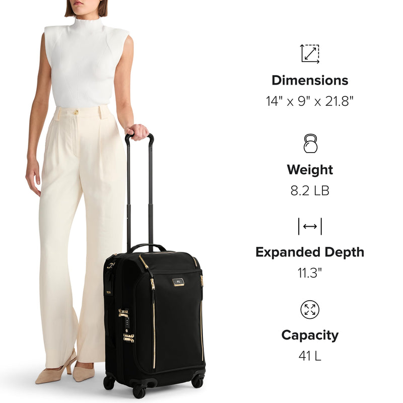 TUMI - Voyageur Leger 4 Wheeled Luggage - Women's Lightweight and Spacious, Sleek Silhouette, Durable Premium Suitcase - 21.8" Continental Expandable Carry-On, Black with Gunmetal Hardware