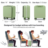 mixi 17x14x9 Carry On Luggage Underseat PC Hard Shell Suitcase Top Opening Aluminum Frame Travel Suitcases with Wheels, Avocado Green
