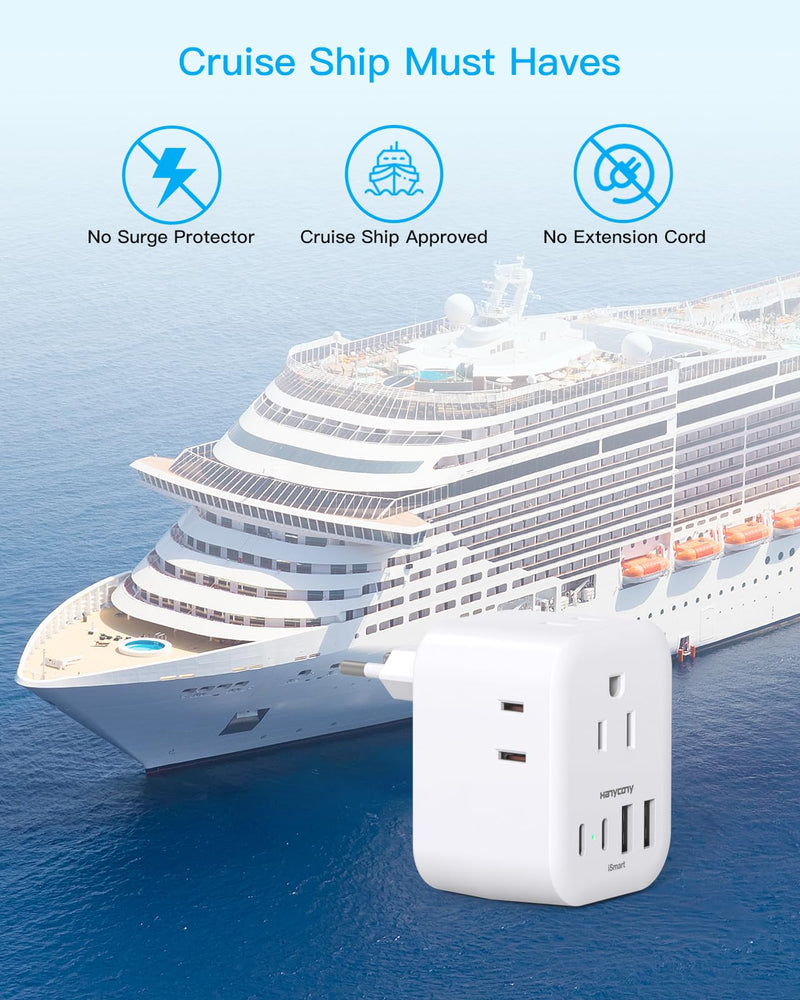 2 Pack European Travel Plug Adapter, HANYCONY International Power Adapter 4 Outlets 4 USB C Ports (2 USB C), Foldable Type C Adapter for US to Most Europe EU Italy Spain Greece Portugal France Germany