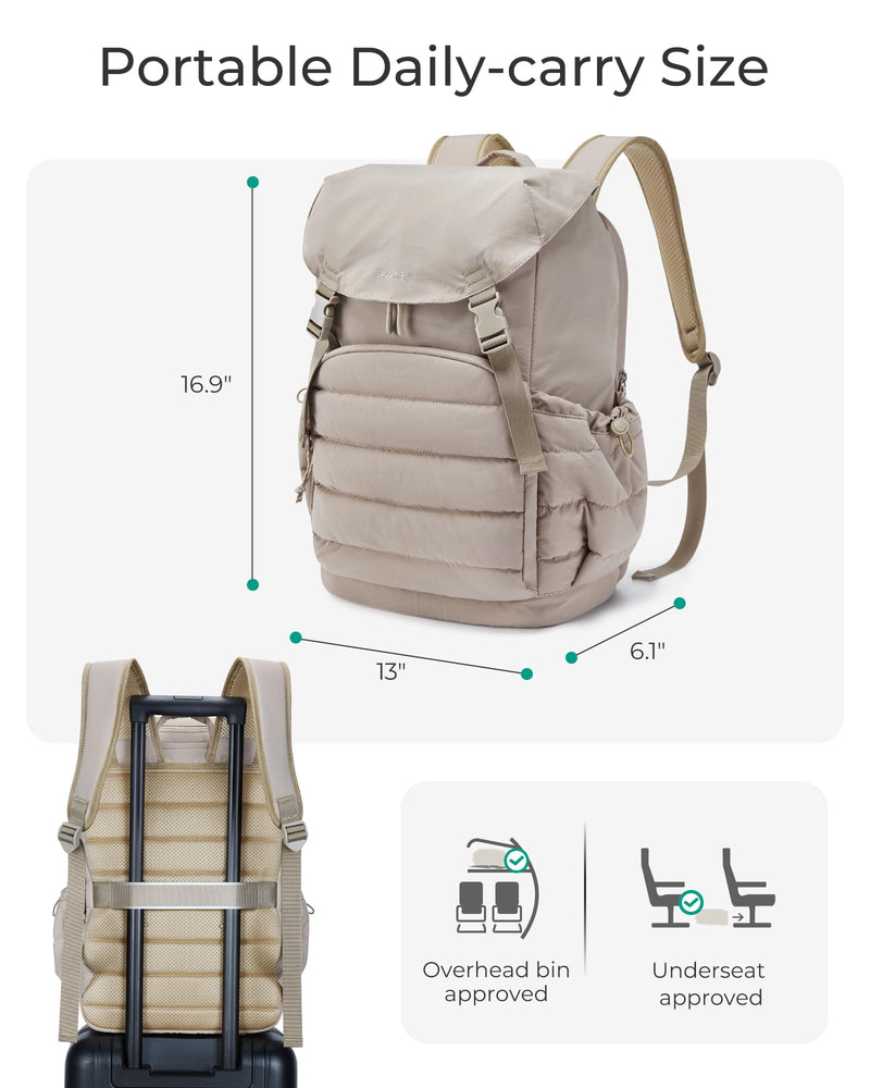 BAGSMART College Laptop Backpack, Large Opening Travel Backpack for Women, Outdoor Backpack for 15.6 Inch Laptop, Beige