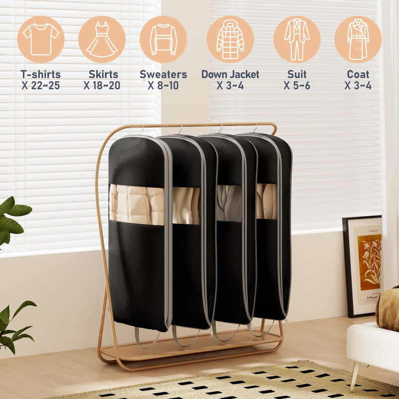 DIMJ 3 Pack 54" Garment Bags for Hanging Clothes - Space Saving Compression Suit Bag Travel with Handles Window, Washable Carry Clothing Storage Cover for Dress, Coats, Down Jacket, Shirts