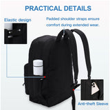 VASCHY School Backpack for Men,Two Compartments Daypack Bookbag Schoolbag for High School Teen Boy Girls/College/Work/Travel Women Black