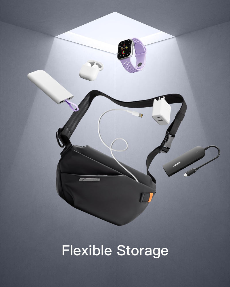 Inateck Sling Bag X-Lite, 4L Light Spacious Crossbody Shoulder Chest Bag with Quick-adjust Strap, Water-resistant Waist Fanny Pack for Men, Women, Travel, Cycling, Hiking, Work, Sports, Black