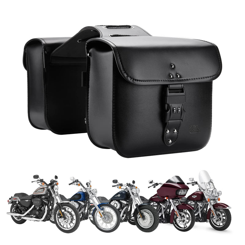 KEMIMOTO Motorcycle Saddlebags Secure Lock & Quick-Release Buckles 15L (7.5Lx2) PU Leather Throw Over Hard-Shell Side Bags Universal Fit for Sportster Softail Rebel Dyna Cruiser