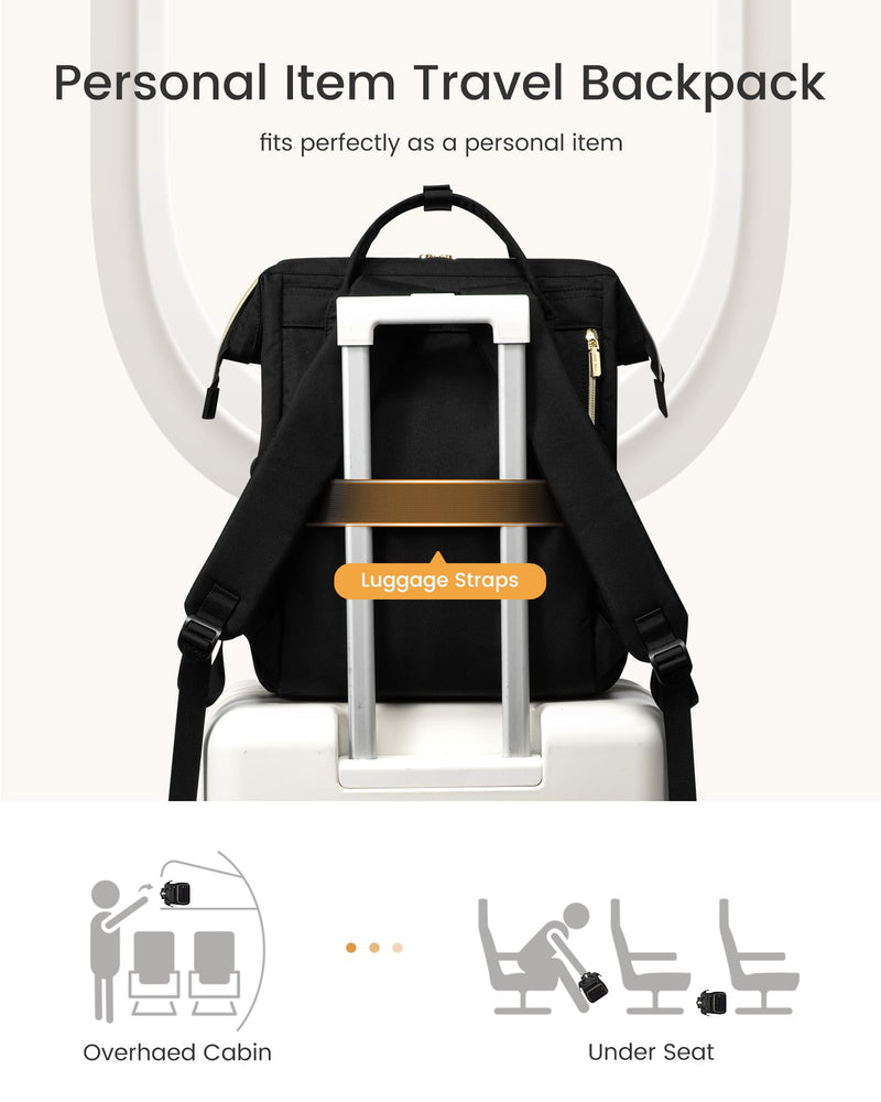 LOVEVOOK Laptop Backpack for Women with Giant Tumbler Holder Pocket,15.6 inch Waterproof Travel Backpack Purse Computer Laptop Bag,Professional Work College Nurse Teacher Backpack Casual Daypack,Black