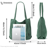 KALIDI Women Corduroy Tote Bag Casual Tote Bag with Zipper Large Shoulder Handbag Hobo Big Capacity Work Shopping Pockect Bag