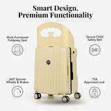 RAINRO & CO Butter Beige 20" Ride-On Carry-On Luggage for Kids & Adults with Built-In Seat, Spinner Wheels, and Secure TSA Lock – Durable Hardside Carry-On