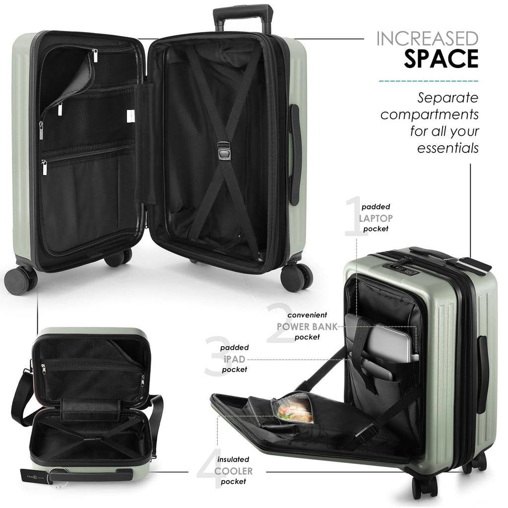 TRAVELARIM Hard Shell Luggage Sets with Spinner Wheels 4 Piece, Expandable Large Suitcases with TSA Lock, Travel Large Suitcase Set, Sage Green Luggage Set