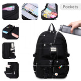 abshoo Large School Backpack with Lunch Bag Teen Girls School Bookbag 3PCS Student Backpacks Set Travel Daypack (Black)