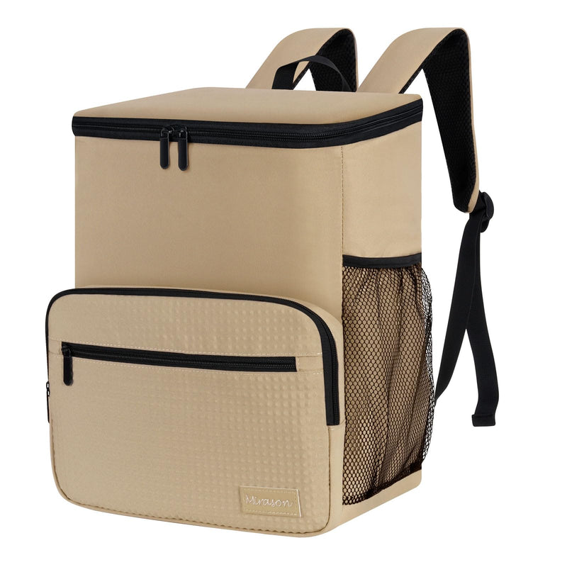 MIRASON Cooler Backpack Insulated Leak Proof Beach Backpack Cooler Bag, Cooling Beer Lunch Backpack Cooler for Men Women Picnic Hiking Camping Travel with 4 Pockets, Khaki
