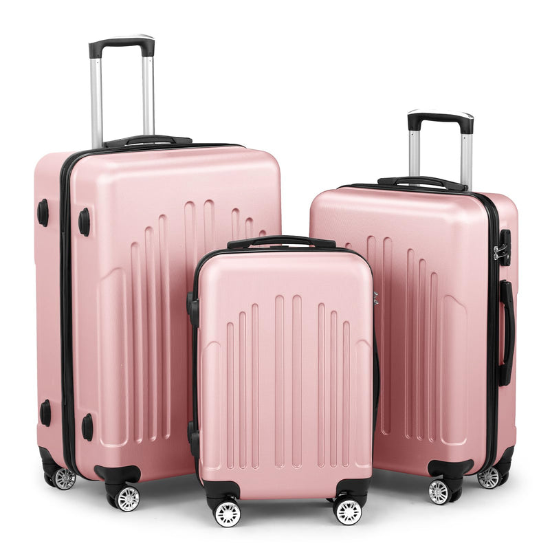 Karl home Luggage Sets 3 Piece, ABS Hardside Suitcase Set with Double Spinner Wheels & TSA Lock for Travel Business, 3-Piece Set (20/24/28), Light Pink