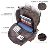Masa Kawa Brown Leather Laptop Backpack for Men Fits 16” 15.6” Computer, Vintage Business Travel Work Large Daypack Weekender Bag Camping Rucksack