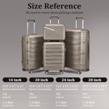 TRAVELEO 4 Piece Luggage Set PP Hardshell, Expandable Suitcase Set (20/24/28) with 14" Cosmetic Case, Lightweight Spinner Wheels with TSA Lock, Detachable Wheels for Nesting Storage (Champagne)