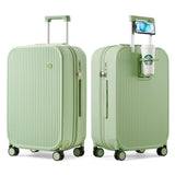 mixi Checked Luggage with Cup Phone Holder Hard Shell Rolling Travel Suitcase with Spinner Wheels,24 Inch Avocado Green