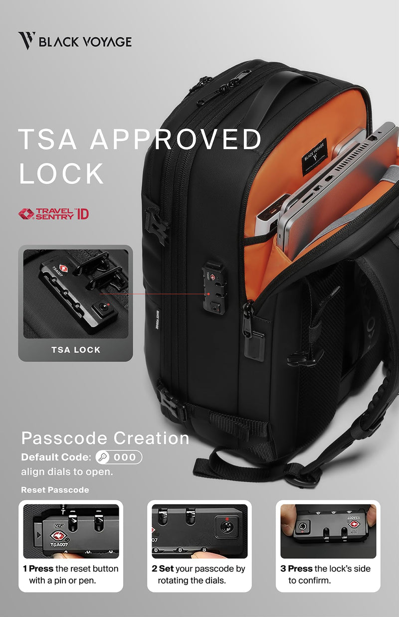 BlackVoyage Vortex Vacuum Seal Travel Backpack 60L Expandable Air Compression System Water Resistant TSA Lock Carry-On Suitcase Luggage Black Zephyr - Vacuum Pump Included