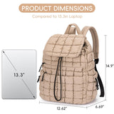 CLUCI Puffy Quilted Backpack for Women, Casual Lightweight Daypack for Women Travel (Khaki)