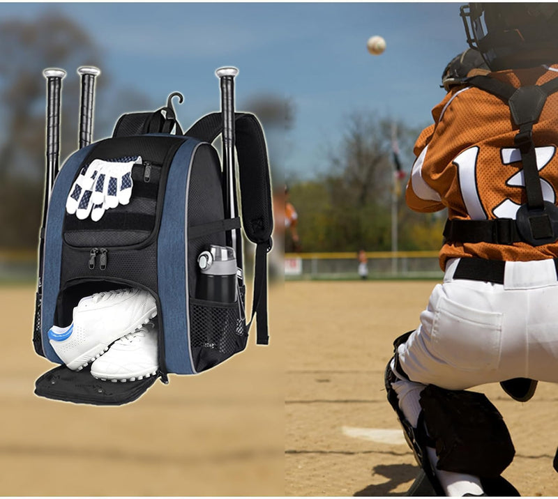 MATEIN Baseball Bag for Adults, Lightweight Baseball Backpack with Shoes Compartment for Men, Large Capacity Softball Bag Gifts with Fence Hook Hold 4 Tee Ball Bats, TBall Gear, Helmet