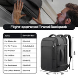 Sirmaeed Carry on Backpack for 1-10 Days Trips, Extra Large 40L-50L Travel Backpack TSA Approved, Expandable Laptop Bagpack, Water Resistant Bag Compatible with 17.3 inch Laptops, Black
