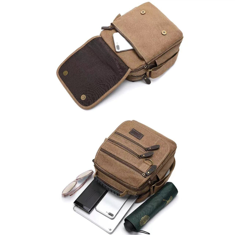 SUNSOMEN Mens bag Canvas Shoulder Bag Small Messenger Crossbody Work Bag Vintage Multi-function (D.Blue)