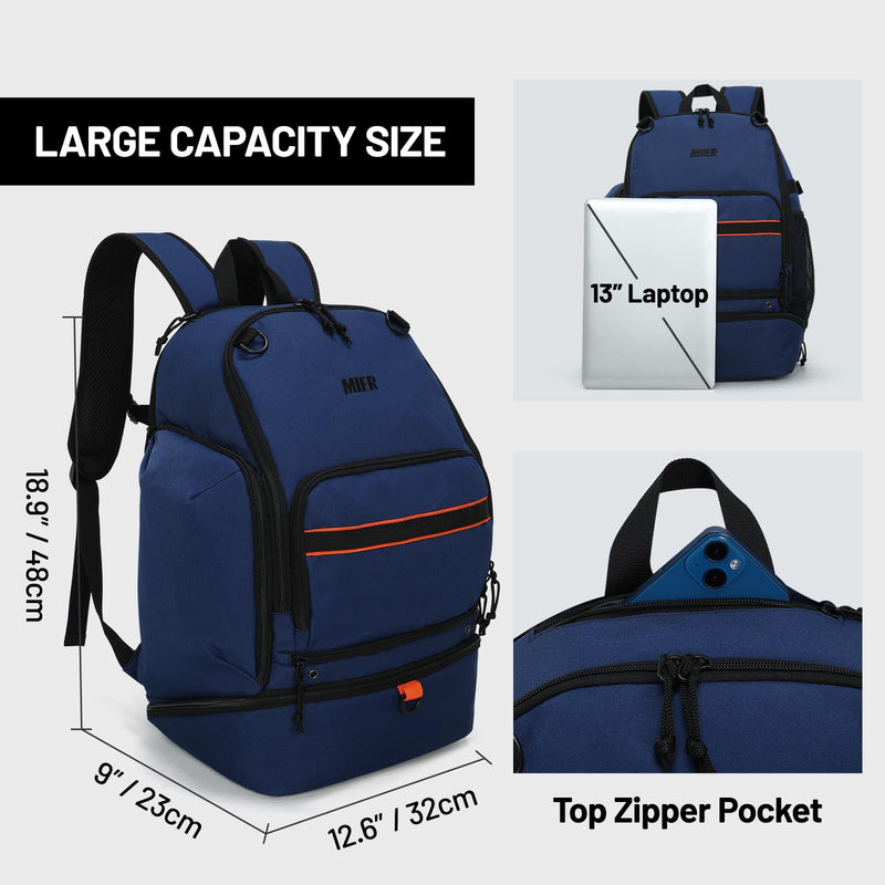 MIER Basketball Backpack Bags Sports Gym Backpacks with Shoe Compartment and Ball Holder for Adult Men Large Soccer Volleyball Football Equipment Gear Bag,Dark Blue