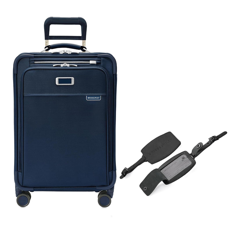 Briggs & Riley Essential 22" Carry On Expandable Spinner & Leather Luggage ID Tag for Men & Women - Suitcase with Wheels, Softside Rolling Bag for Travel, Identification Tag Accessory for Baggage