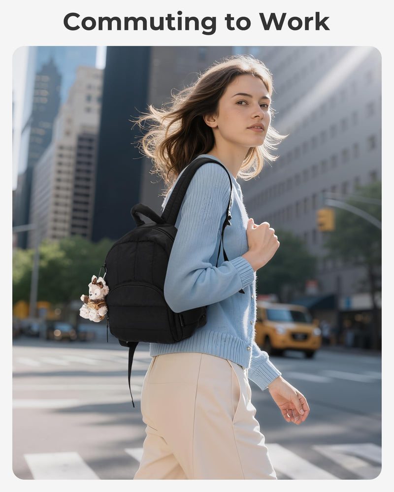 BAGSMART Mini Backpack for Women, Lightweight Puffer Small Backpack Purse, Quilted Casual Travel Daypack, Cute Water-Resistant Bookbag for Daily, Brown